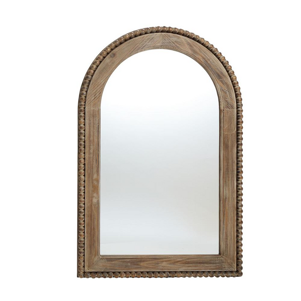 Wood Framed Arch Window Wall Mirror - Vintage-Inspired Design | Natural Wood Finish