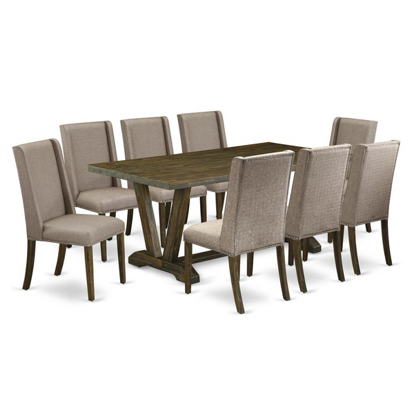 East West Furniture 9-Piece Modern Dining Table Set with Hardwood Frame - Includes 8 Parson Chairs & Rectangular Dining Table