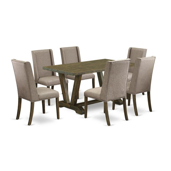 East West Furniture 7-Piece Dining Room Set - 6 Parson Chairs and Kitchen Table Solid Wood Frame