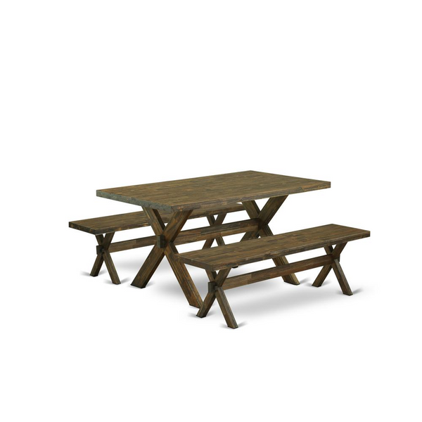 East West Furniture 3 Piece Kitchen Table Set - Distressed Jacobean Finish