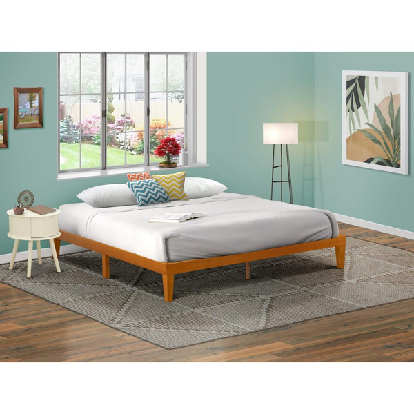 East West Furniture King Size Platform Bed Frame - Solid Wood, Oak Finish