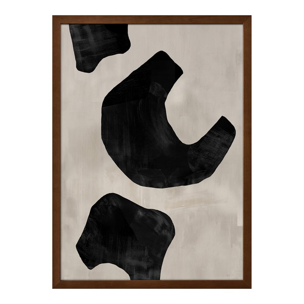 Wells 1 Framed Painting - Vintage Abstract Art with Black Shapes and Warm Grey Backdrop | Perfect for Living Room or Office