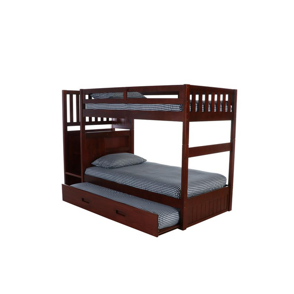 Solid Pine Mission Staircase Twin, Twin Bunk Bed with Drawer Chest, Trundle Bed