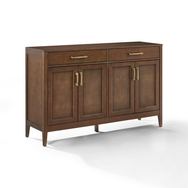 Elegant Dark Brown Sideboard with Poly-Rattan Mesh Panels - Modern Storage Cabinet