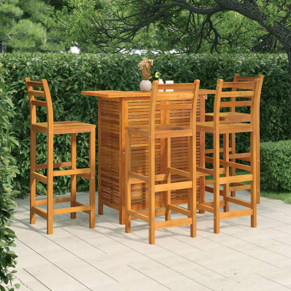 5 Piece Patio Bar Set Solid Wood Acacia - Outdoor Dining Set with Bar Stools