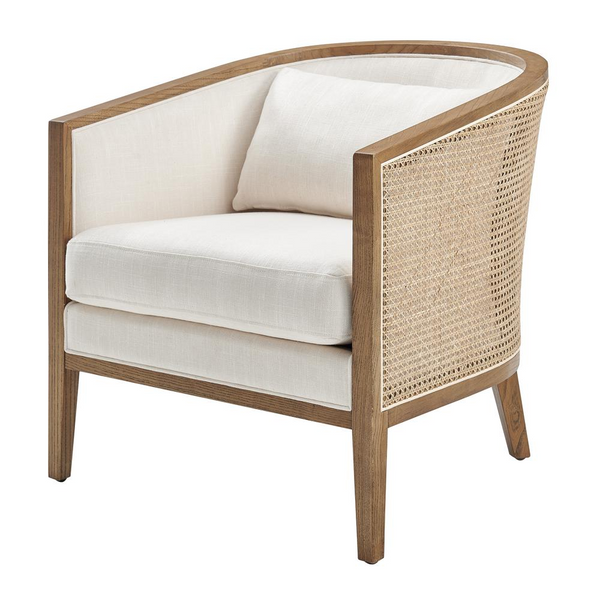 Tillman Accent Arm Chair with Rattan - Elegant Barrel-Back Seating