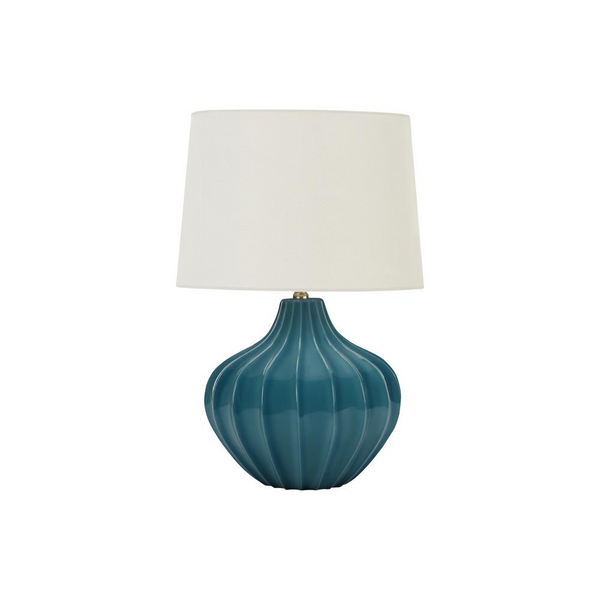 24"H Blue Ceramic Table Lamp with Ivory/Cream Shade - Transitional Style