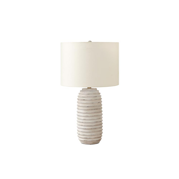 Transitional Table Lamp, Cream Resin Base, Ivory / Cream Linen Shade - 28"H