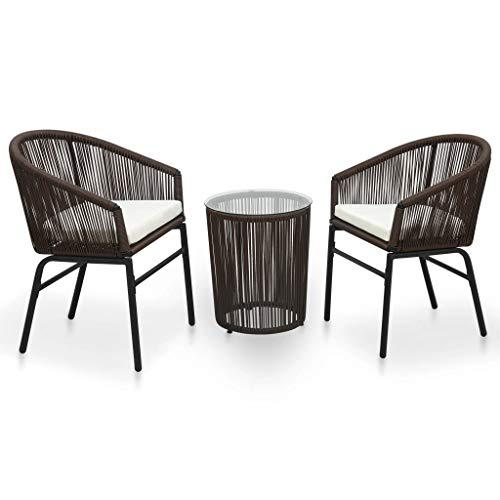 3 Piece Bistro Set with Cushions - PVC Rattan Brown - Perfect for Outdoor Lounging