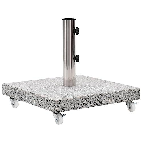 Square Granite Parasol Base - 66.1 lb, Gray | Sturdy Umbrella Stand with Castors