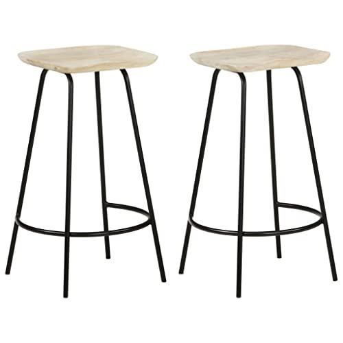 Solid Mango Wood Bar Stools, Set of 2 – Stylish and Durable Counter Stools with Footrests