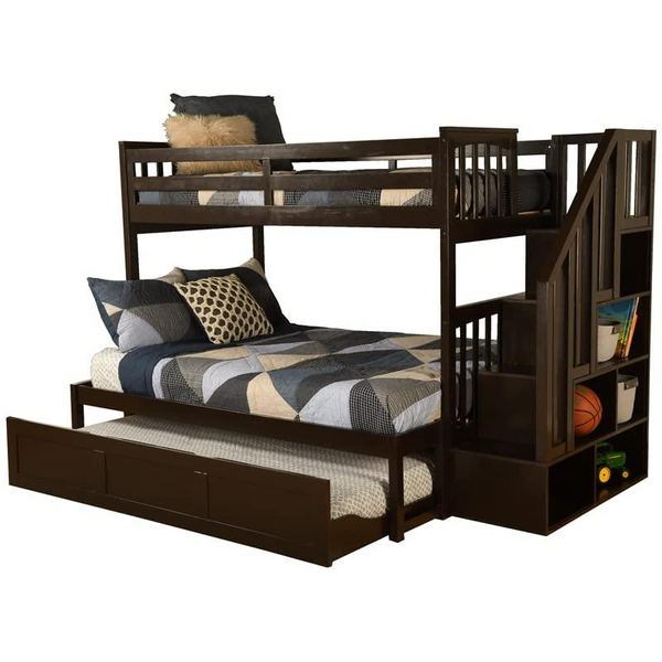 Kelcie Twin-Full Bunk Bed Dark Chocolate-Trundle Bed