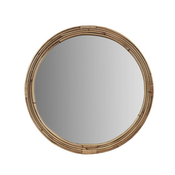 Natural Rattan Round Wall Mirror - Handwoven Coastal Charm - Martha Stewart's Lily Pond Lifestyle