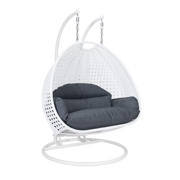 White Wicker Hanging 2 Person Egg Swing Chair - Comfortable & Stylish Outdoor Seating