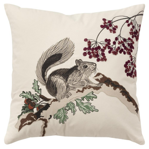 20" x 20" Down Filled Pillow - Whimsical Squirrel Pattern | Rizzy Home