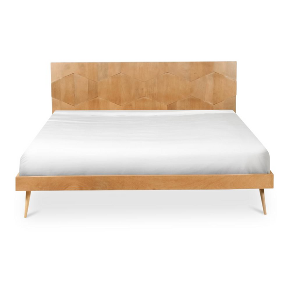 O2 Queen Bed - Retro-inspired Mango Wood Bed with Intricate Headboard