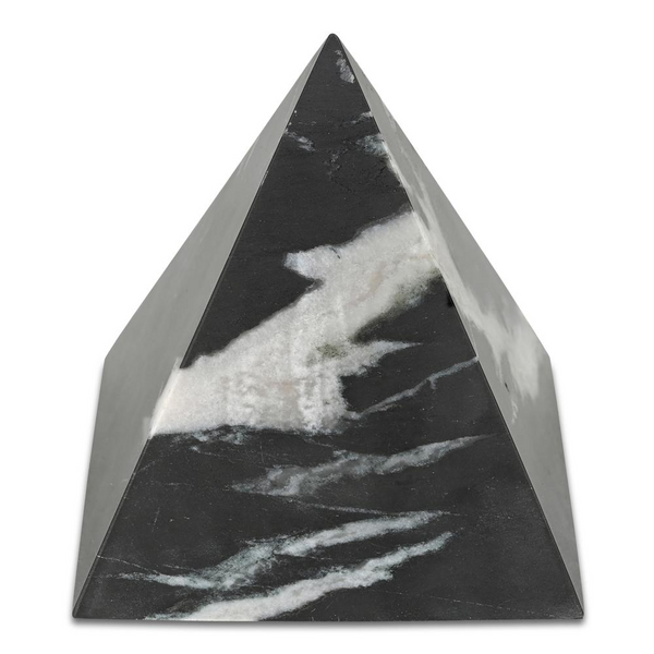 Alma Pyramid Tabletop Accent - Luxurious Black Marble with Golden Highlights