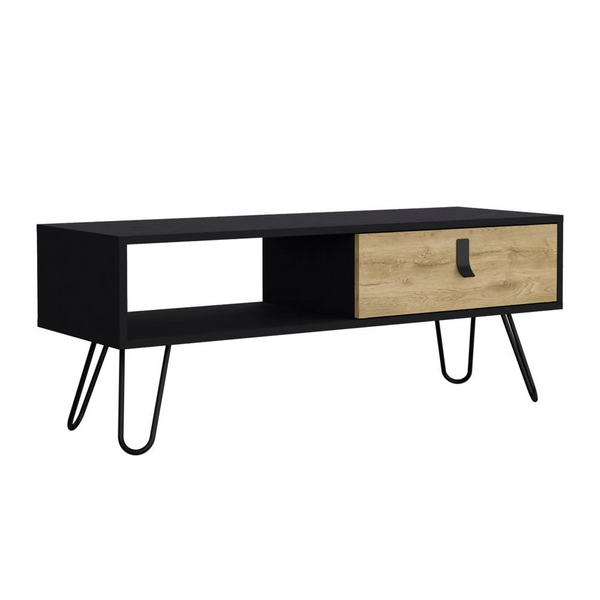 Mosby Coffee Table with Modern Hairpin Legs and Spacious Drawer - Black/Macadamia Finish