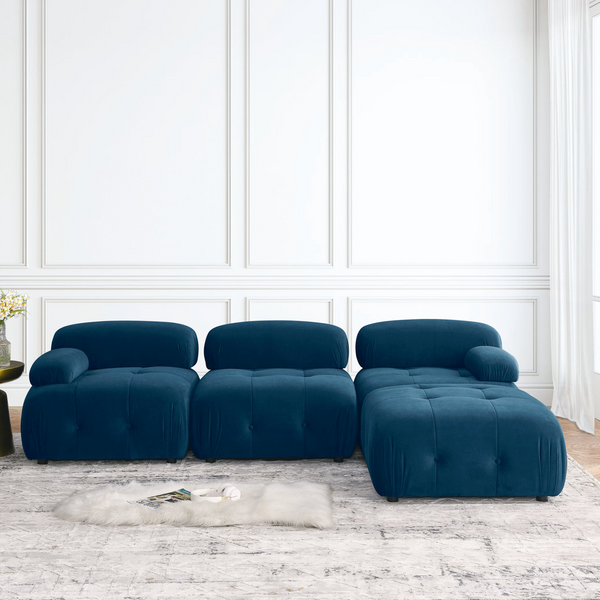 Luxury Modular Sectional Sofa - DIY L-Shaped Navy Velvet Couch with Reversible Ottoman & Button Tufted Design