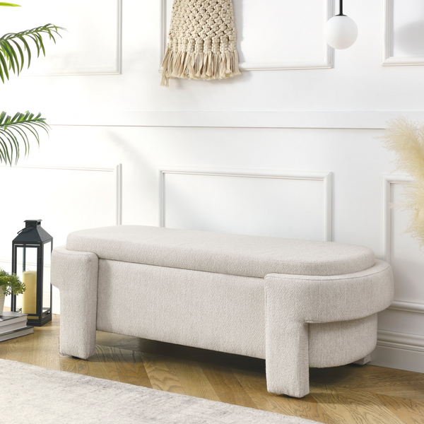 Beige Linen Fabric Upholstered Bench with Large Storage Space for Living Room, Entryway, and Bedroom (51.5''x20.5''x17'')