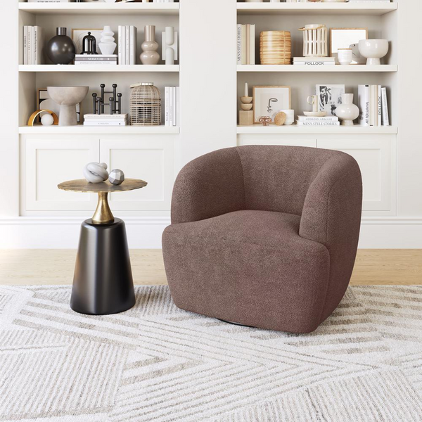 Govan Swivel Chair Brown - Modern Boucle Style with 360 Degree Swivel Base