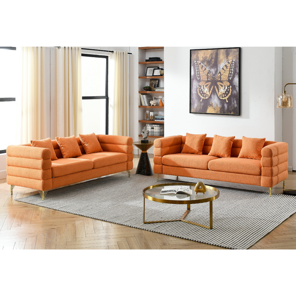 3-seater + 3-seater Combination Sofa in Orange Teddy Fabric | Streamline Modern Design