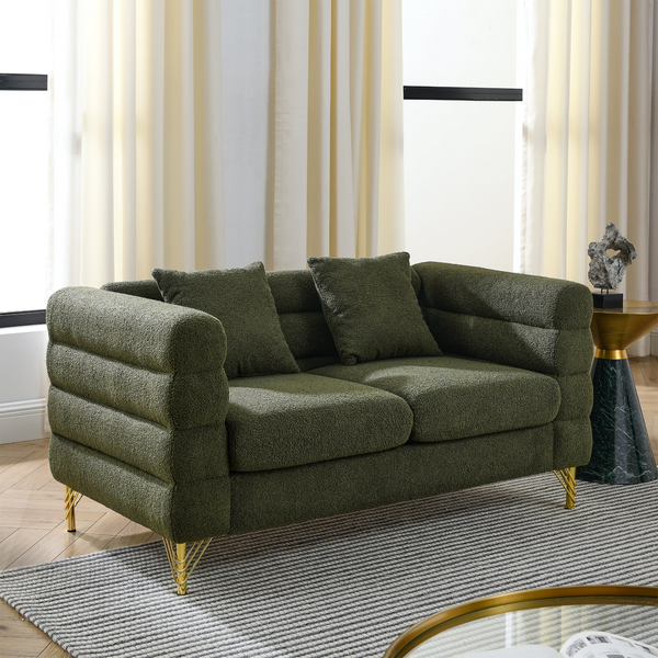 60-Inch Oversized 2 Seater Sectional Sofa in Green Teddy | Soft Living Room Comfort