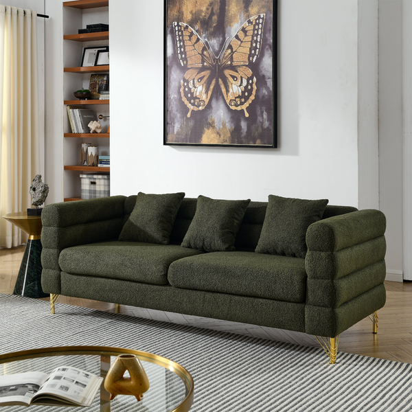 Oversized 3 Seater Sectional Sofa - Green Teddy | Comfort Fabric Sectional Sofa