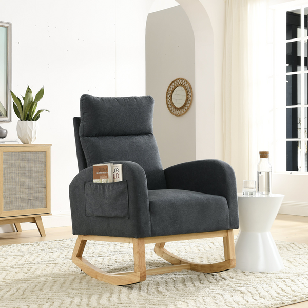 27.6"W Modern Accent High Backrest Living Room Lounge Arm Rocking Chair with Two Side Pockets - Dark Grey