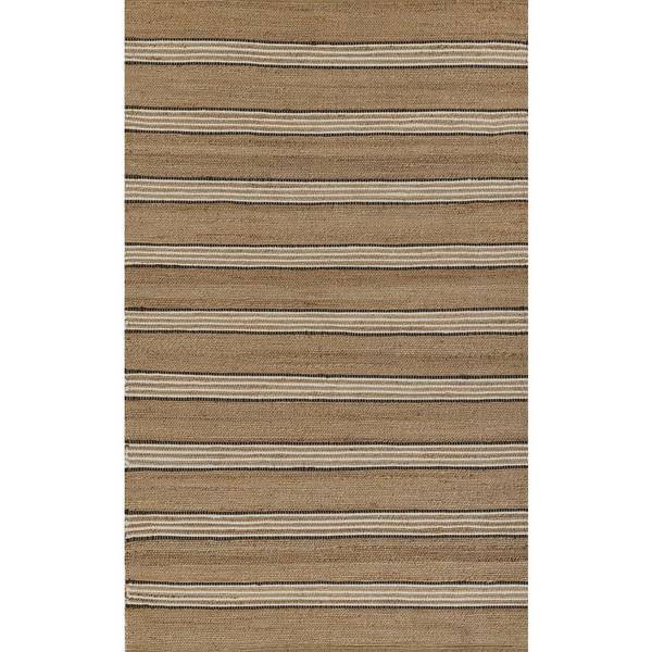 Contemporary Rectangle Area Rug, Brown, 8' X 10' - Handwoven Jute and Wool, Modern Striped Design