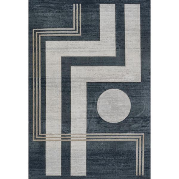 Contemporary Rectangle Area Rug - Blue Geometric Design, 3'10" X 5'7" - Edition Collection