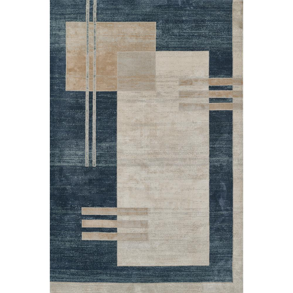 Contemporary Rectangle Area Rug, Blue, 8'11" X 12'6" - Modern Art Deco Design, Soft & Durable