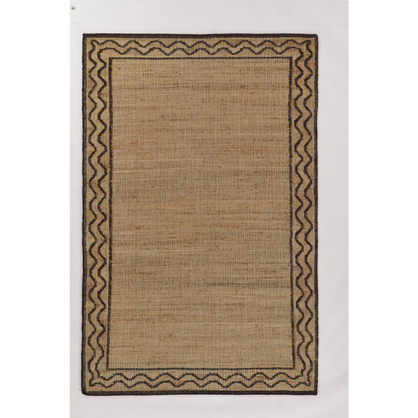 Contemporary Rectangle Area Rug, Brown, 5' X 8' - Hand-Woven Jute and Wool, Traditional Indian Block Patterns