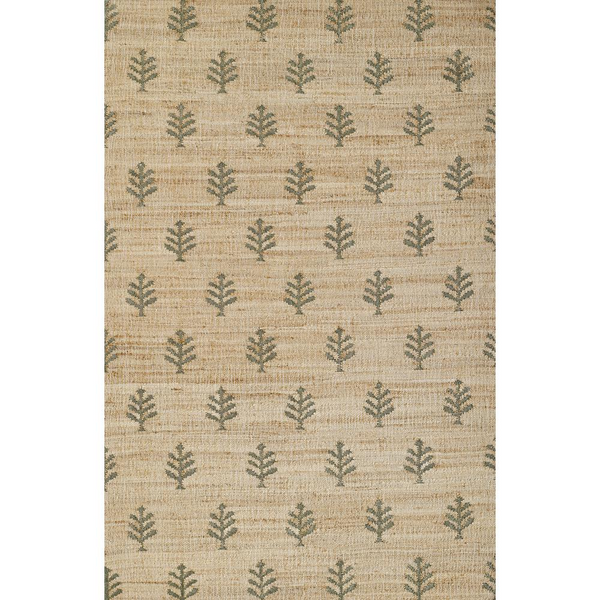 Contemporary Rectangle Area Rug, Natural, 10' x 14' - Hand-Woven Jute and Wool, Block Print Design