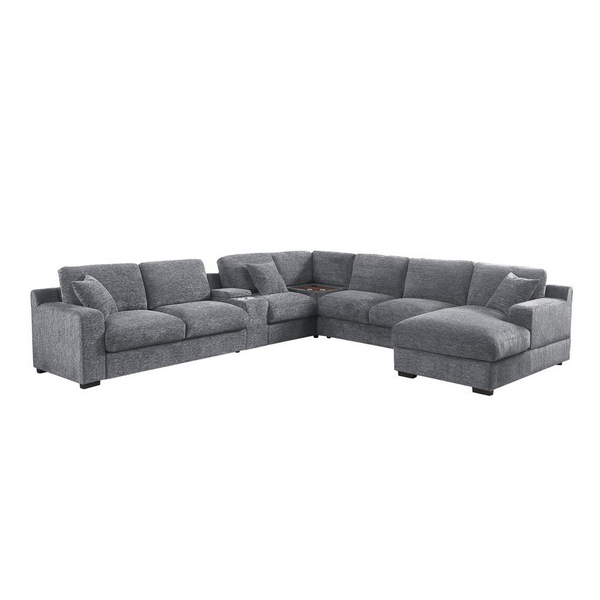 Fabric Corner Sectional Sofa with Right-Facing Chaise and Cupholders