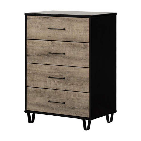 Arlen 4-Drawer Chest, Weathered Oak and Matte Black