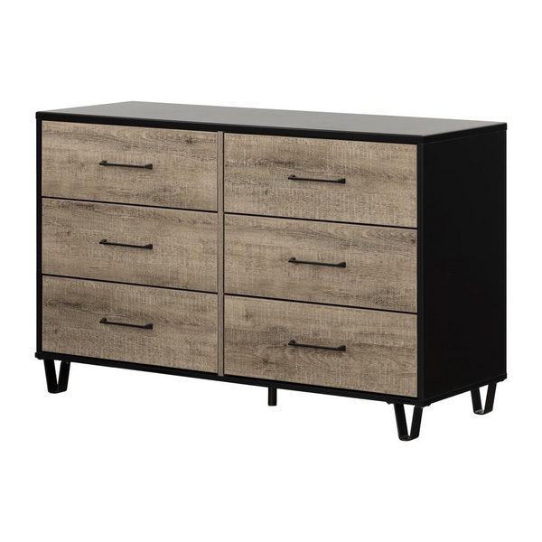 Arlen 6-Drawer Double Dresser, Weathered Oak and Matte Black - Farmhouse Style