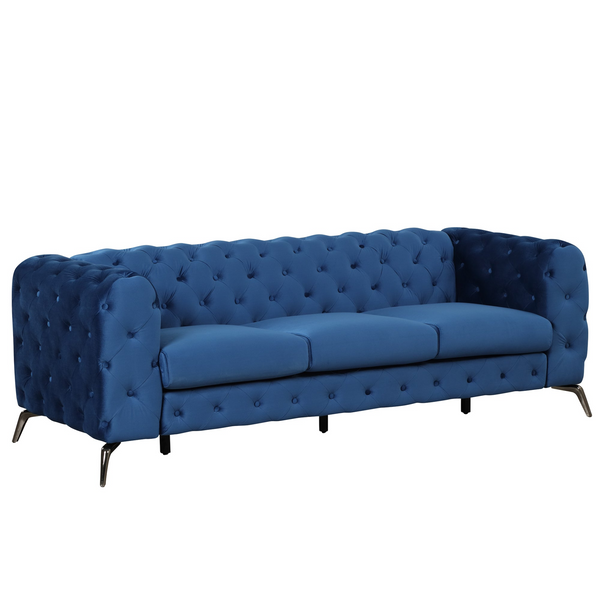 85.5" Velvet Upholstered Sofa with Sturdy Metal Legs - Modern Couch, Blue