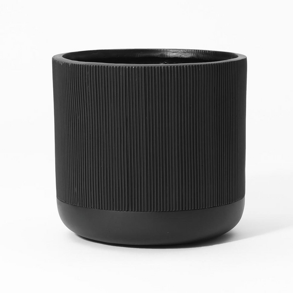 17.3-Inch Round Black Stripes MgO Planter - Modern, Durable, and Stylish