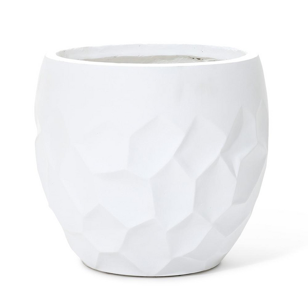 14.6-Inch Round White Geometric MgO Planter | Modern & Durable Planter for Indoor & Outdoor Use