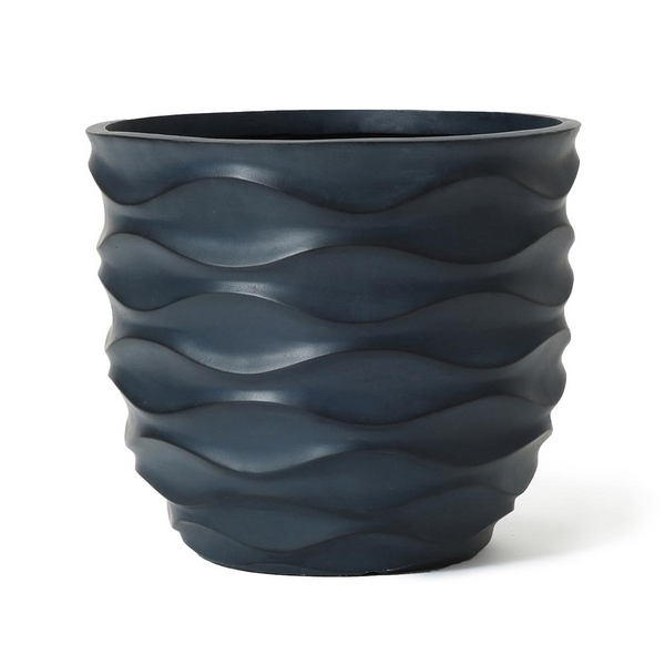 Stylish 13.4-Inch Round Black Waves MgO Planter - Perfect for Indoor and Outdoor Use