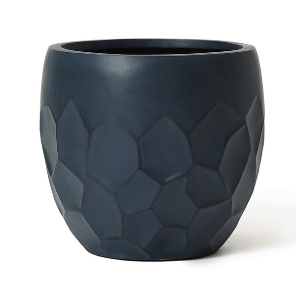 14.6-Inch Round Black Geometric MgO Planter - Modern & Durable Pot for Indoor & Outdoor Use