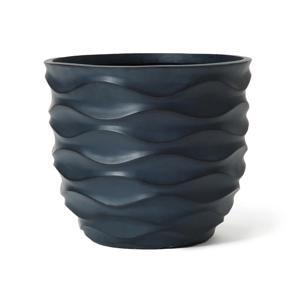 17.3-Inch Round Black Waves MgO Planter | Stylish and Durable Pot for Indoor and Outdoor Use