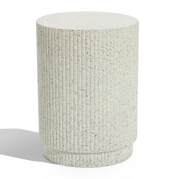 Ivory White Cement Round Outdoor Side Table | Durable and Stylish