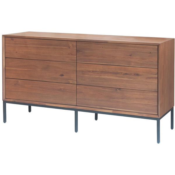 Hathaway 6-Drawer Dresser - Solid Acacia Wood, Steel Legs