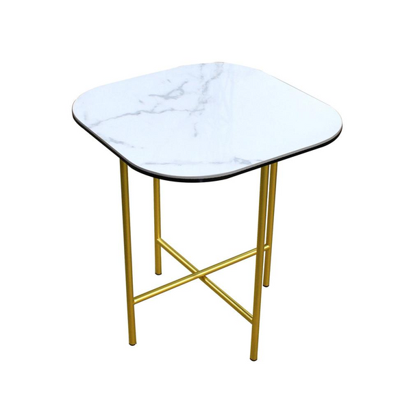 Elegant Ceramic Top End Table with Golden Metal Frame - Stylish and Durable Accent Piece