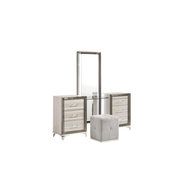 Modern Vanity With LED and Vanity Stool - Sleek Design, Pristine White Finish, Polished Chrome Accents