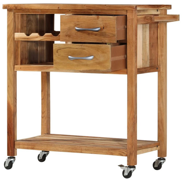 Solid Wood Acacia Kitchen Trolley with Drawers & Shelves - 31.5"x17.7"x35.8"