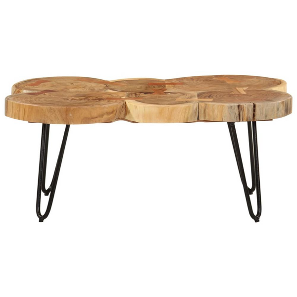 Rustic Solid Wood Acacia Coffee Table 14.2" with Industrial Style Iron Legs