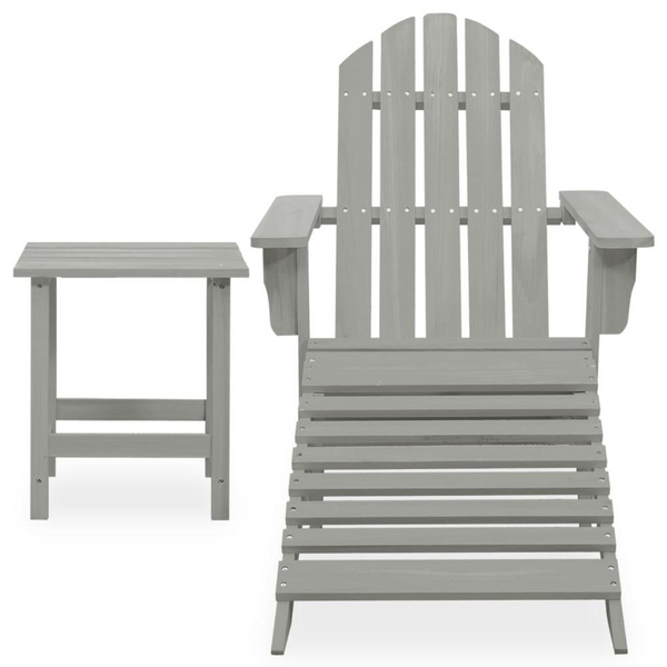 Patio Adirondack Chair with Ottoman & Table - Solid Fir Wood, Gray | Comfortable Outdoor Seating